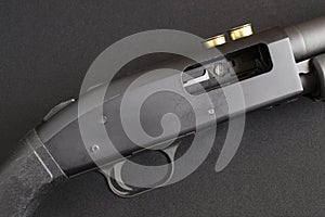 Trigger and open bolt pump action shotgun.