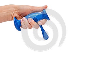 Trigger point massager in female hand on white background photo