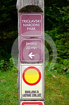 Triglavski narodni park sign in Slovenjia