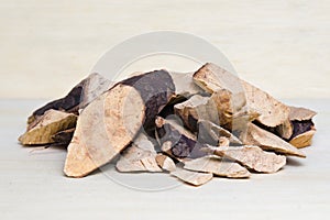 Trigonostemon reidioides Kurz Craib isolated on wood photo