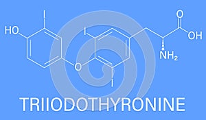 Triiodothyronine or T3, liothyronine, thyroid hormone molecule. Pituitary gland hormone. Skeletal formula.