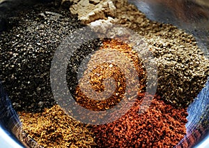 Trikatu spices and herbs: ginger, nutmeg, coriander, black, cayenne pepper, cloves. Ayurvedic tradition