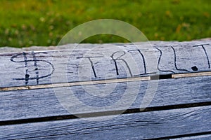 Trill and Money Sign Graffiti on Park Bench