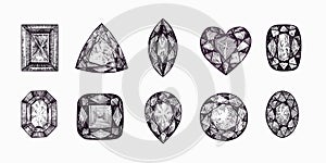 Trilliant trillion, Navette, Heart shaped, Cushion,Pear tear, Fine round Brilliant and other variety  gemstone cuts shapes