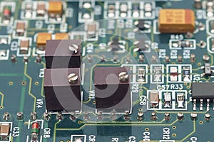 A trim pot solder on the pcb circuit electronic board