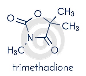 Trimethadione anticonvulsant drug molecule. Used in treatment of seizures. Skeletal formula. photo