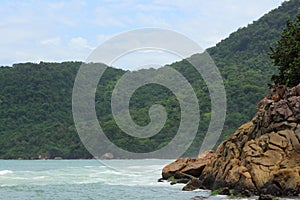 Trindade, Paraty/Rio de Janeiro/Brazil - 01-19-2020: Praia do Meio beach. Strong waves, dangerous sea, drowning risk