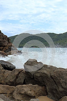 Trindade, Paraty/Rio de Janeiro/Brazil - 01-19-2020: Praia do Meio beach. Strong waves, dangerous sea, drowning risk