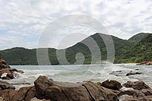 Trindade, Paraty/Rio de Janeiro/Brazil - 01-19-2020: Praia do Meio beach. Strong waves, dangerous sea, drowning risk