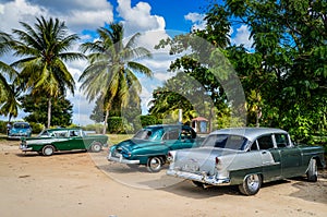 TRINIDAD, CUBA - DECEMBER 11, 2014: Old classic American car par