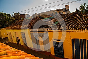 Trinidad, Cuba. Local street in the old Cuban city. The view from the top. Tiled roof of houses.