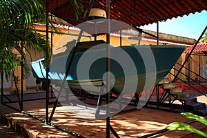 Trinidad, Cuba. National Museum of the Struggle Against Bandits. The patrol boat is under a canopy