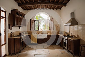 Trinidad, Cuba - October 2019 : Interior of a colonial style kitchen inside the heritage home of Palacio Brunet or Museo Romantico photo