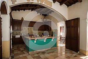 Trinidad, Cuba - October 2019 : Interior of a colonial style kitchen inside the heritage home of Palacio Brunet or Museo Romantico photo