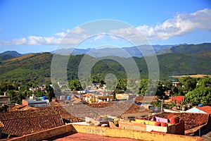 Trinidad, Cuba. Summer sunny landscape with tiled roofs and mountains