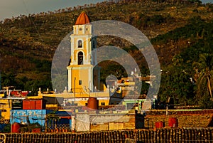 Trinidad, Cuba. Top view of the Cuban city. The bell tower of San Francisco de Asis.