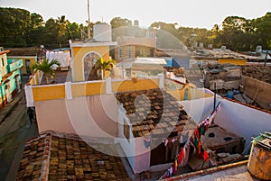 Trinidad, Cuba. Top view of the Cuban city. Panorama of the tourist and popular city in Cuba