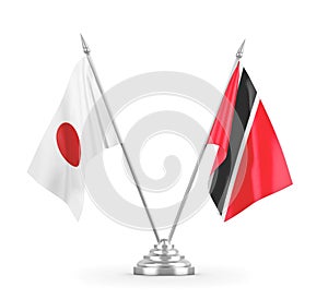 Trinidad and Tobago and Japan table flags isolated on white 3D rendering