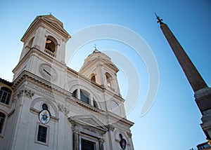 Trinita dei Monti cathedral in Rome, Italy, low angle view