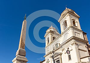 Trinita dei Monti church over Spanish steps in Rome, Italy