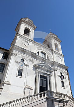 Trinita dei Monti church in Rome viewed from below with no peopl
