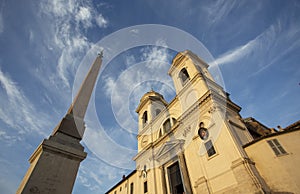 Trinita dei Monti church at the top of the Spanish Steps in Rome