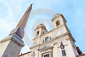 Trinita dei Monti church at the top of Spanish Steps in Rome, Italy