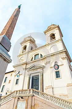 Trinita dei Monti church at the top of Spanish Steps in Rome, Italy