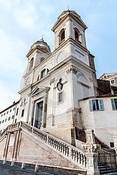 Trinita dei Monti church at the top of Spanish Steps in Rome, Italy