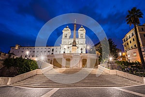 Trinita dei Monti by night, Piazza di Spagna, Rome