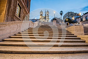 Trinita dei Monti by night, Piazza di Spagna, Rome