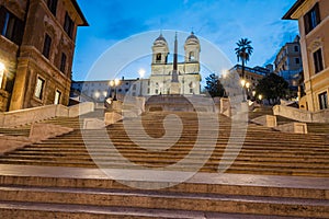 Trinita dei Monti by night, Piazza di Spagna, Rome