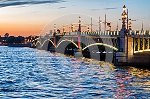 Trinity Bridge at night, Saint Petersburg, Russia