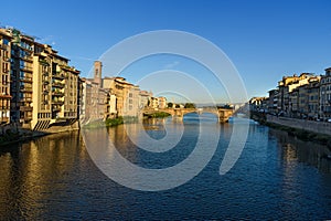 Trinity Bridge over river Arno at morning in Florence. Italy