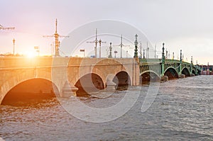 Trinity bridge sunset river neva St. Petersburg