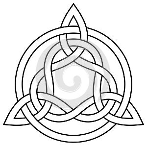 Trinity knot in black. Celtic symbol also known as Triquetra. Isolated background.