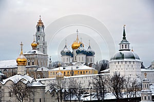 Trinity Sergius Lavra in Russia. Color winter photo.