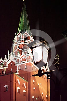 The Trinity Tower of Kremlin in red square, night view. Moscow, Russia