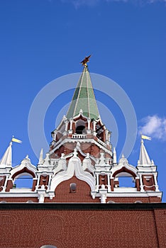 Trinity Tower of Moscow Kremlin decorated by red ruby star.