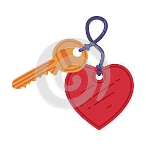 Trinket with Key Hanging with Heart Keyring Vector Illustration