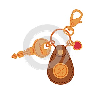 Trinket with Key Hanging with Keyring with Clasp and Heart Vector Illustration