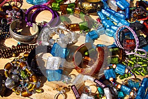 Trinkets on wooden table