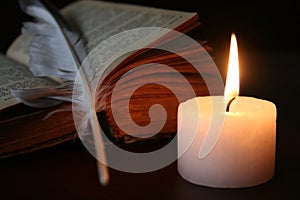 A Trio - Candle, Book and Plume