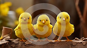 Trio of cute yellow chickens
