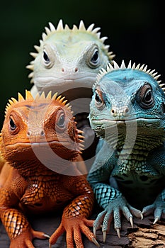 Trio of exotic iguanas showcasing vibrant textures. AI generation