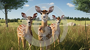 Trio of Fawns in Sunny Meadow