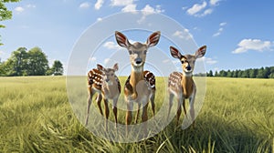 Trio of Fawns in Sunny Meadow