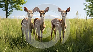 Trio of Fawns in Sunny Meadow