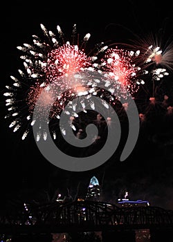 Trio of Flower Fireworks Over the Cincinnati Skyline