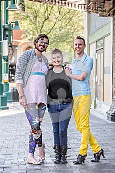 Trio of Gender Fluid Young People Downtown